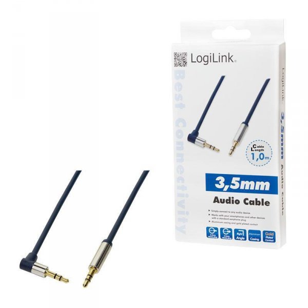 Kabel audio stereo LogiLink CA11100 3,5 mm, M/M, 1m, kąt 90°