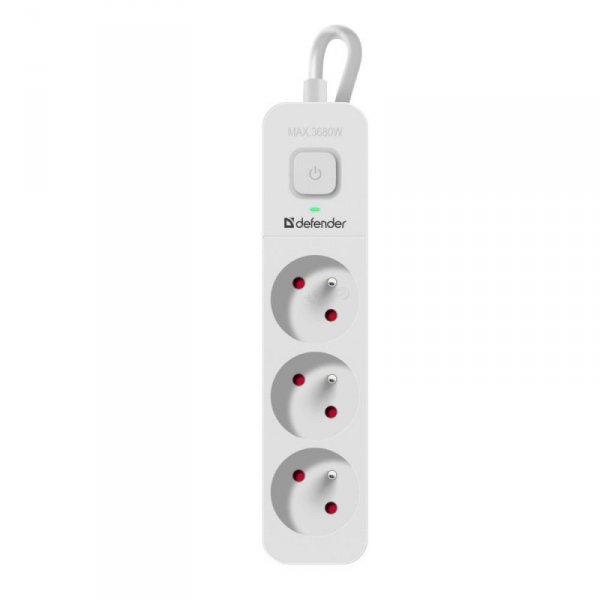 Listwa zasilająca Defender SFS 131 1,5 m, 3 gniazda, biała