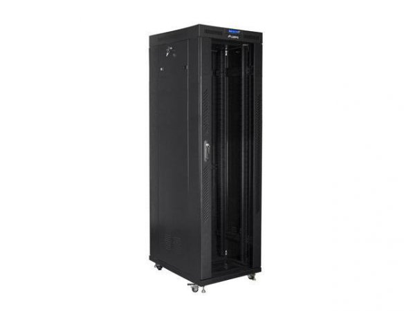 Szafa instalacyjna Rack stojąca 19&quot; 42U 800x800 czarna drzwi szklane LCD Lanberg (flat pack)