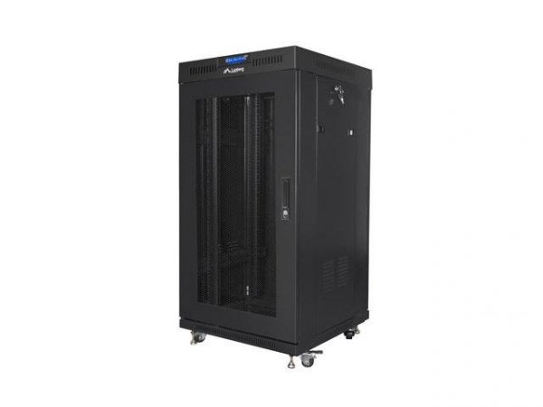 Szafa instalacyjna Rack stojąca 19&quot; 22U 600x600 czarna drzwi perforowane LCD Lanberg (flat pack)