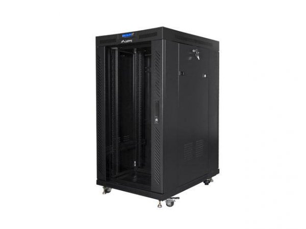 Szafa instalacyjna Rack stojąca 19&quot; 22U 800x1000 czarna drzwi szklane LCD Lanberg (flat pack) V2