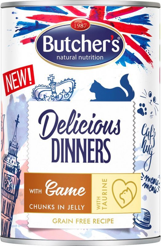 BUTCHER&#039;S Delicious Dinners Kawałki z dziczyzną w galaretce - mokra karma dla kota - 400 g