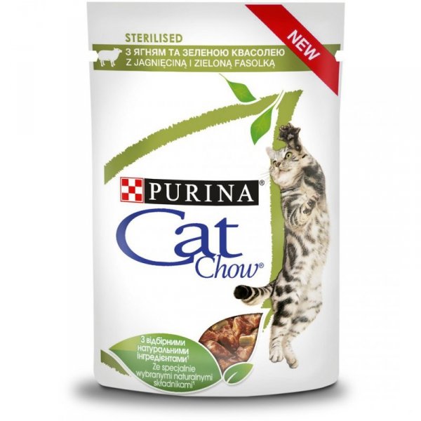 Purina Cat Chow Sterilised z jagnięciną i zieloną fasolką w sosie - mokra karma dla kota - 85 g