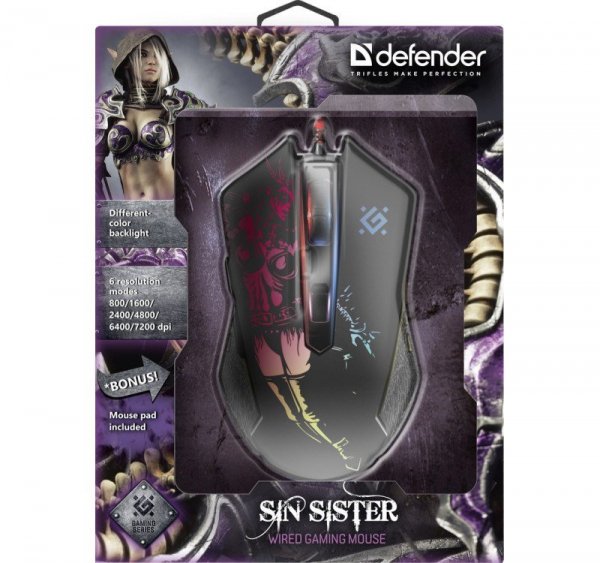 DEFENDER MYSZ PRZEWODOWA GAMINGOWA SIN&#039;SISTER GM-933 OPTIC 7200 DPI 6P 52933