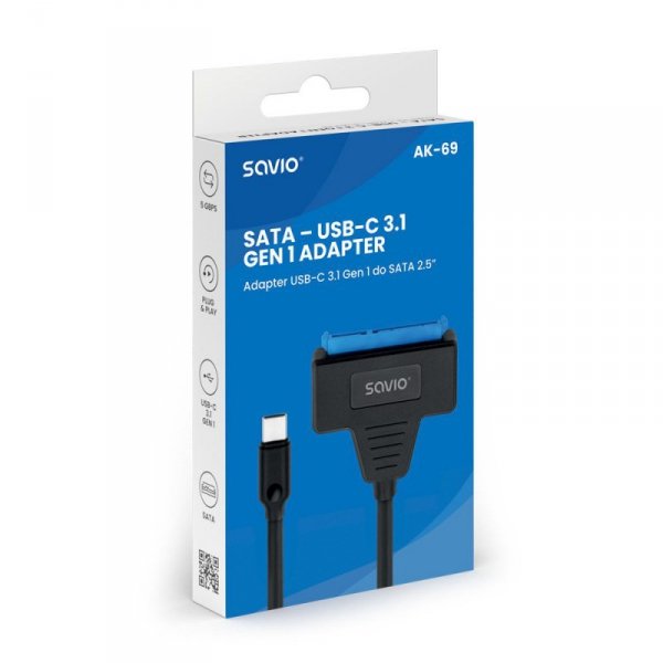 SAVIO ADAPTER USB-C 3.1 GEN 1 (M) - SATA (F) DO DYSKÓW 2.5&quot; AK-69