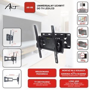 UCHWYT DO TV LCD/LED AR-86 ART 32-63&quot; 30KG reg. pion/poziom 64cm