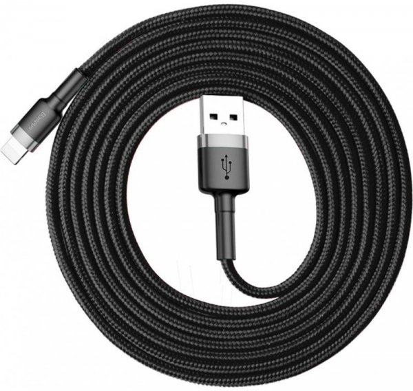 KABEL USB-A / Lightning iPhone Baseus Cafule CALKLF-CG1 200cm Apple 1.5A CZARNO-SZARY W OPLOCIE