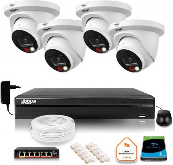 Zestaw monitoringu IP Dahua 8mpx 4K 4 kamery IPC-HDW2849TM-S-IL z dyskiem 1TB