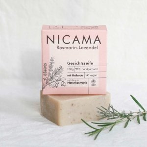Mydło do twarzy Lawenda-Rozmaryn z olejkiem z dzikiej róży i glinką leczniczą100g, Nicama