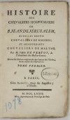 VERTOT [René Aubert] de - Histoire des Chevaliers Hospitaliers de S. Jean de Jérusalem, appellés depuis Chevalier de Rhodes, et aujourd'hui Chevalliers de Malthe. Par M. l'Abbé ... Nouvelle Edition augumentée des Statuts de l'Ordre...[Komplet siedmiotomow