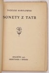 KARYŁOWSKI Tadeusz - Sonety z Tatr.
