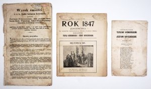 [POWSTANIE 1846]. Trzy druki dot. męczeńskiej śmierci powstańców Teofila Wiśniowskiego i Józefa Kapuścińskiego.