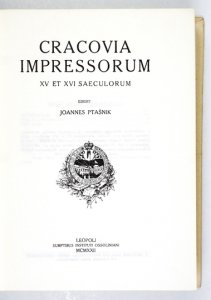 PTAŚNIK Jan - Cracovia impressorum XV et XVI saeculorum. Edidit ...