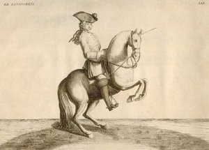 [KONIE] EISENBERG - L'Art de Monter a Cheval, ou Description du Manege Moderne, dans sa Perfection [...]. Ecrit et Dessine par ..., et Grave par B. Picart. Amsterdam et Leipzig 1759. Chez Arkstee et Merkus.  - Le Sanspareil. Miedzioryt czarno-bialy form. 