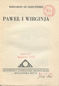 Saint-Pierre  Bernardin de - Paweł i Wirginia. Przeł. Boy. [1930].