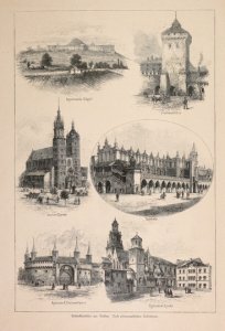 [KRAKÓW]. Architekturbilder aus Krakau. Nach photographischen Aufnamen. Sześć ilustracji drzeworytowych na ark. 40,4x27,6 cm.