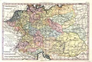 [EUROPA ŚRODKOWA].L'Allemagne, la Boheme, et la Hongrie; avec une partie de la Pologne. Miedzioryt kolorowany 21,3x32 cm.