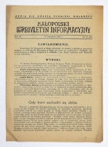 MAŁOPOLSKI Biuletyn Informacyjny. [Kraków. AK]. Czasopismo konspiracyjne. R. 2, nr 45 (89): 28 XI 1943. 