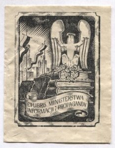 EKSLIBRIS: [BIBLIOTEKA Ministerstwa Informacji i Propagandy]. Ex-libris Ministerstwa Informacji i Propagandy.