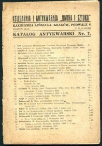Księgarnia i Antykwarnia Nauka i Sztuka Kazimierza Leśniaka - katalog antykwarski nr 7