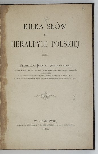 MIEROSZOWSKI Stanisław - Kilka słów o heraldyce polskiej.