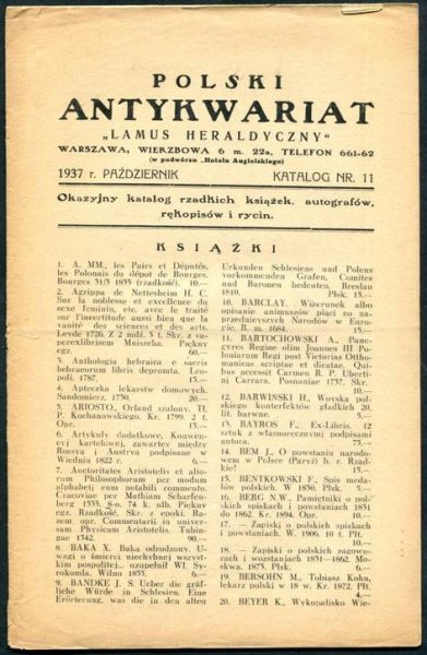 Polski Antykwariat Lamus Heraldyczny - katalog nr 11: X 1937