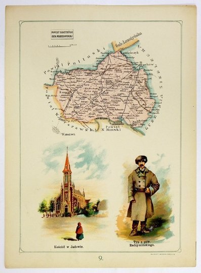 [POWIAT radzymiński, Gub. warszawskiej] - mapa z Atlasu geograficznego illustr. Królestwa Polskiego J. M. Bazewicza wydanego w Warszawie w 1907