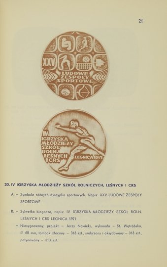 [KAMIŃSKI Czesław - redaktor] - Katalog medali wybitych w Mennicy Państwowej w Warszawie w roku 1971.