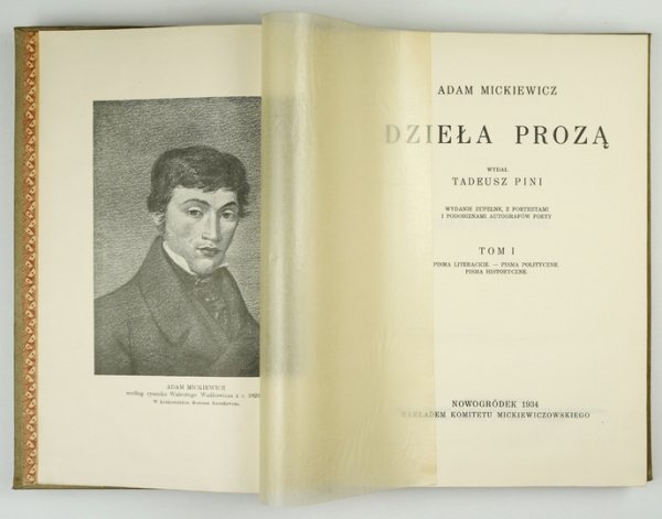 MICKIEWICZ Adam - Dzieła prozą. Wyd. T. Pini. Wydanie zupełne, z portretami i podobiznami autografów poety. T. 1-5 (w 3 wol.)
