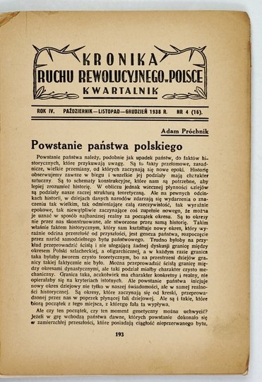 KRONIKA Ruchu Rewolucyjnego w Polsce. R. 4, nr 4 (16): X-XII 1938.