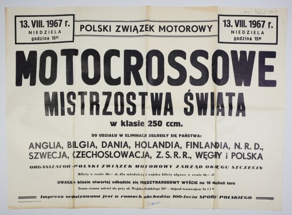 Polski Związek Motorowy. Motocrossowe mistrzostwa świata w klasie 50 cm. Szczecin, 13 VIII 1967.