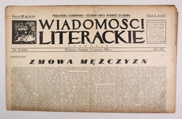 [Bruno Schulz] Wiadomości Literackie. R. 13, nr 26 (658): 14 VI 1936. s. 6.