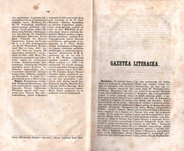 Gazetka Literacka. Wyimek z &quot;Dodatków do Czasu&quot; 1855