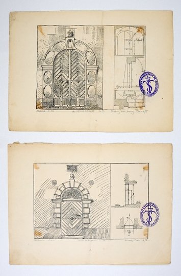 [KRAKÓW, portale zabytkowych kamienic]. Zestaw 24 litografowanych tablic ukazujących portale i drzwi krakowskich kamienic; lata 1904-1907.