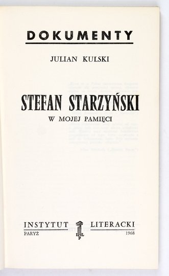 KULSKI Julian - Stefan Starzyński w mojej pamięci.