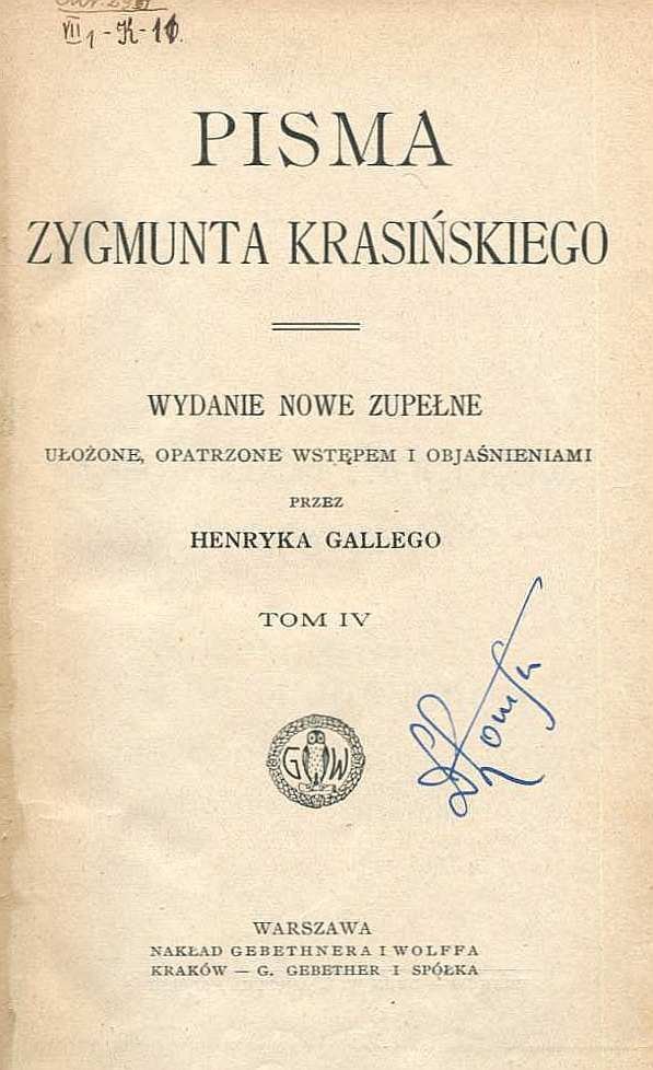 Krasiński Zygmunt - Pisma. Wydanie nowe zupełne ... t.4. 