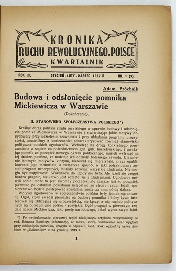 KRONIKA Ruchu Rewolucyjnego w Polsce. R. 3, nr 1 (9): I-III 1937