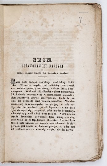 [BORKOWSKI Aleksander (Leszek) Dunin] - Sejm ustawodawczy rakuzki [!] ze szczególniejszą uwagą na poselstwo polskie. [Cz.1].