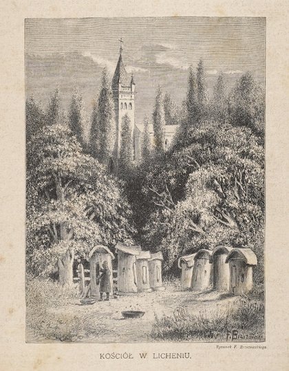 [LICHEŃ]. Kościół w Licheniu. Drzeworyt form. 17,5x12,9 cm.