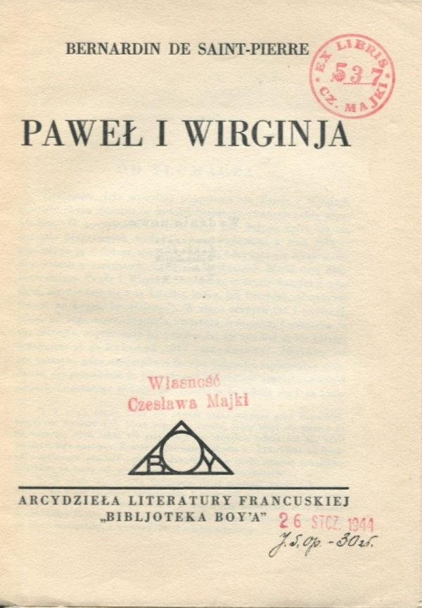 Saint-Pierre  Bernardin de - Paweł i Wirginia. Przeł. Boy. [1930].