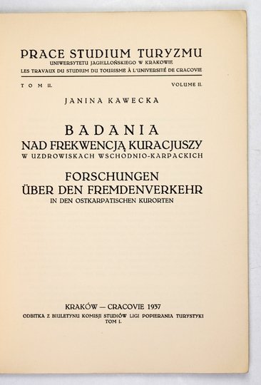 KAWECKA Janina - Badania nad frekwencją kuracjuszy w uzdrowiskach wschodnio-karpackich