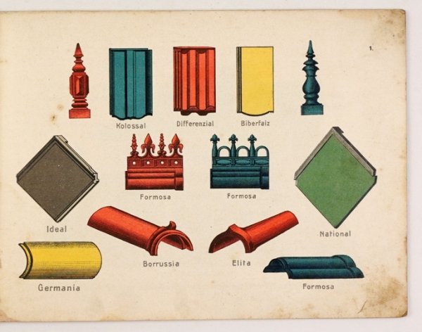 SCHULZE G., Maschinenfabrik. Musterbuch für Figuren-Dächer und Cement-Bauten mit G. Schulze's sturmsicheren Cement-Dachziegeln und Cement-Baustainen.
