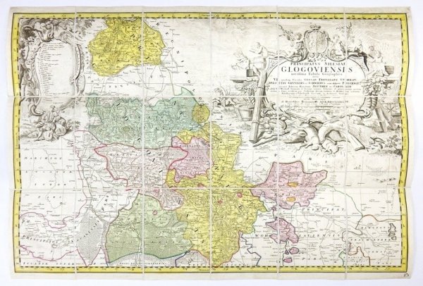 [ŚLĄSK]. Principatus Silesiae Glogoviensis novissima Tabula Geographica sistens VI. ejusdem Circulos Glogav Freystadt. Gvhrav. Sprottav. Sprottav Grvnberg et Schwiebvs. cum districtu Polckwitz nec non Liberam Dynastiam Bevthen et Carolath [...]. Miedziory