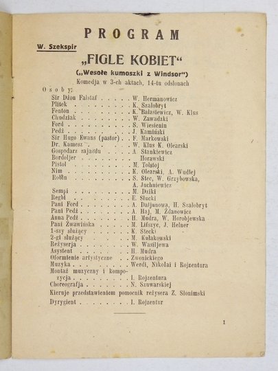 [TEATR Polski w Kijowie]. Program przedstawienia &quot;Figle kobiet&quot; Pierwszego Państwowego Teatru Polskiego w Kijowie, zapewne z początku lat 30. XX w.