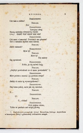 ARYSTOFANES - Rycerze. Komedya ...grana w 425 roku przed Chrystusem w Atenach. Przedstawiona w styczniu 1873 roku na scenie krakowskiej. W tłumaczeniu Józefa Szujskiego