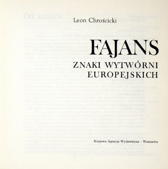 CHROŚCICKI Leon - Fajans, znaki wytwórni europejskiej.