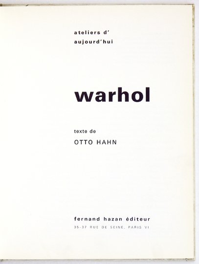 HAHN Otto - Warhol. Texte de ...