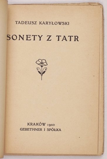 KARYŁOWSKI Tadeusz - Sonety z Tatr.