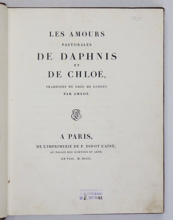 Les Amours Pastorales de Daphnis et de Chloe, traduites du grec de Longus par Amyot