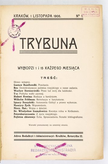 TRYBUNA. [R. 1], nr 1-4. 1906. [R. 2], nr 5-9. 1907.